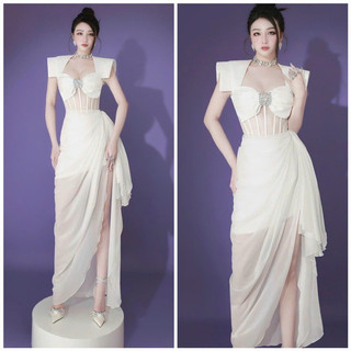 ĐẦM CỔ U XẾP LY PHỐI BÈO ĐÍNH ĐÁ