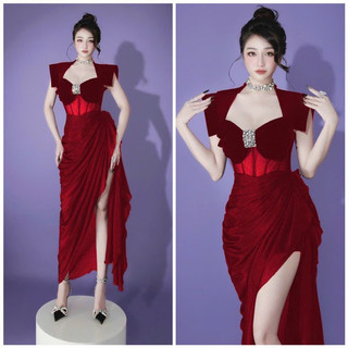 ĐẦM CỔ U XẾP LY PHỐI BÈO ĐÍNH ĐÁ