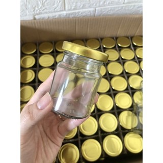 Combo 100 hũ thủy tinh chưng yến 75ml nắp thiếc tròn vàng.