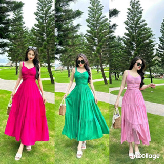 Đầm xòe 2 dây xếp tầng mocking thân sau siêu đẹp