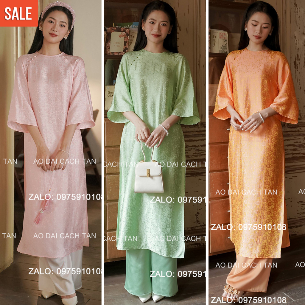 Áo dài Gấm NHÃ TRÂM thiết kế dáng suông tay lỡ, áo dài chất liệu gấm tơ cho các nàng thơ diện sự kiện lễ tết đều đẹp