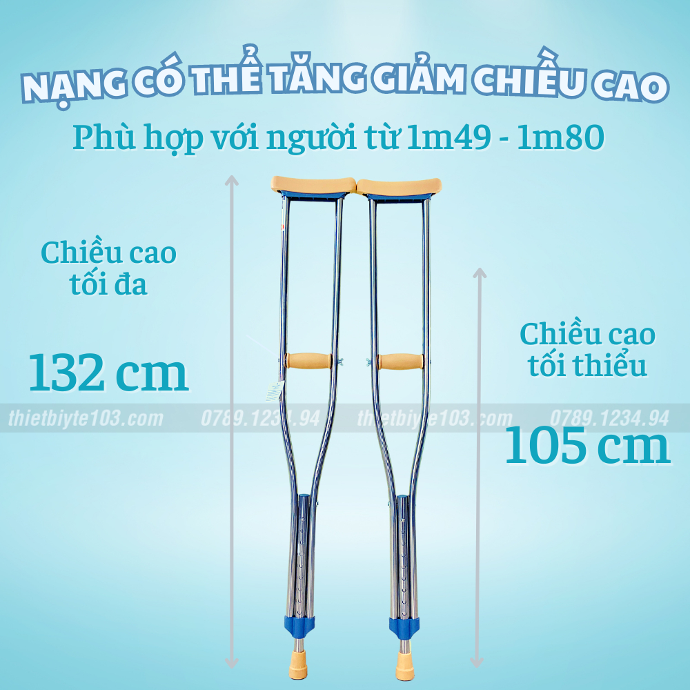 Nạng Chống Nách Bằng INOX Có Cao Su Mềm, Siêu Chắc Chắn - Nạng Chống Hỗ Trợ Người Khuyết Tật, Tai Nạn...