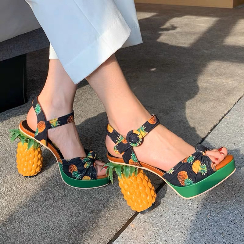 ORDER 🍍Giày quai xoắn gót tròn trái cây hoạ tiết 10cm 34-39