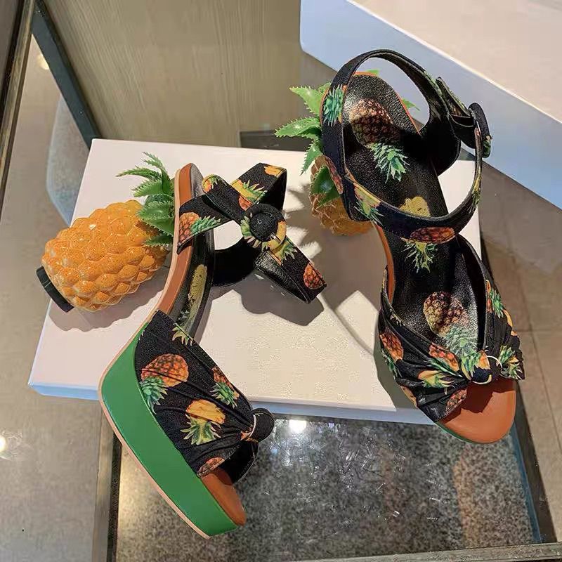 ORDER 🍍Giày quai xoắn gót tròn trái cây hoạ tiết 10cm 34-39