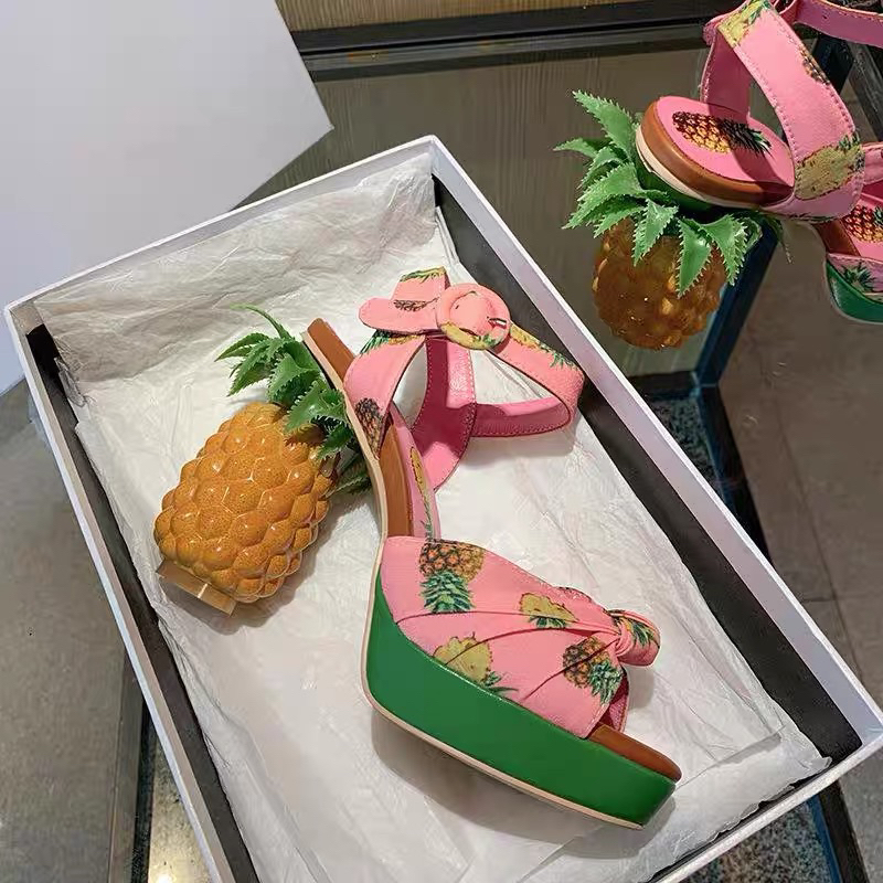 ORDER 🍍Giày quai xoắn gót tròn trái cây hoạ tiết 10cm 34-39