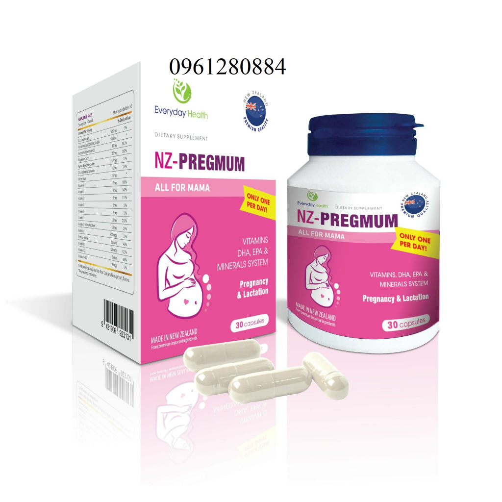 Bổ bầu Everyday health NZ-Pregmum Vitamin tổng hợp cho phụ nữ mang thai và cho con bú nhập khẩu new zealand hộp 30 viên