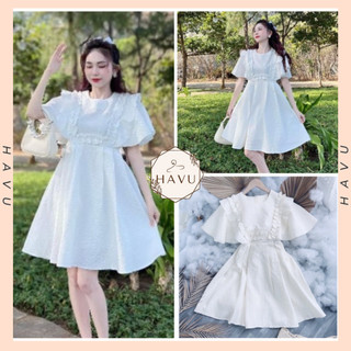 Váy trắng tiểu thư chất xốp bánh bèo HANNI , đầm trắng xốp tiểu thư phối bèo siêu xinh váy ba lỗ