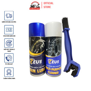Combo Dưỡng sên Zeus chain Lube 400ml, Rửa sên Zeus Chain Cleaner 400ml Tặng bàn chải vệ sinh sên