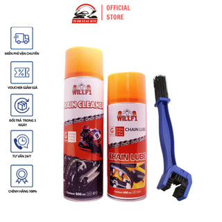 Combo rửa sên WillF1 Chain Cleaner 500ml, Dưỡng sên WillF1 Chain Lube 400ml Tặng kèm bàn chải vệsinh