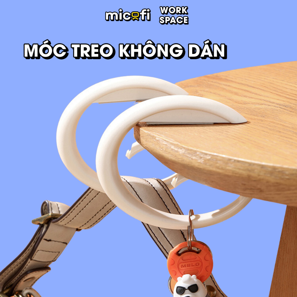 Móc Treo Micofi Treo Túi Xách Balo Để Bàn, Gắn Cạnh Bàn Dạng Tròn Không Cần Dán Nhỏ Gọn Chịu Lực 5 KG Đa Năng