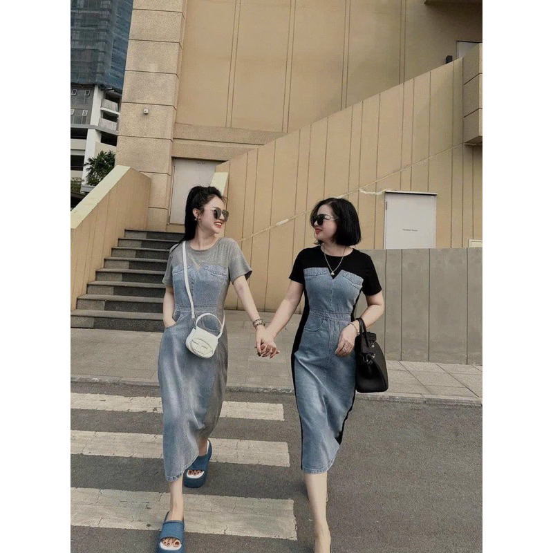 Đầm Suông Thun Cotton Pha Jeans Siêu Hot