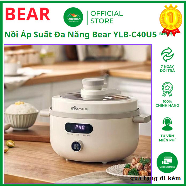 Nồi Áp Suất Đa Năng Bear YLB-C40U5, 4.0 lít, Nồi Nấu Ninh Hầm Điện, Nồi Cơm Điện Áp Suất Cao, Nấu Súp, Nồi Điện Đa Năng