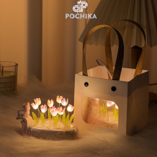 Đèn Ngủ Hoa Tulip - Bộ nguyên liệu tự làm đèn ngủ 9 bông hoa Tulip, đế hình Mèo và Nai, đèn ngủ trang trí, decor