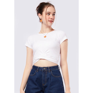 Áo thun croptop xoắn eo tay ngắn