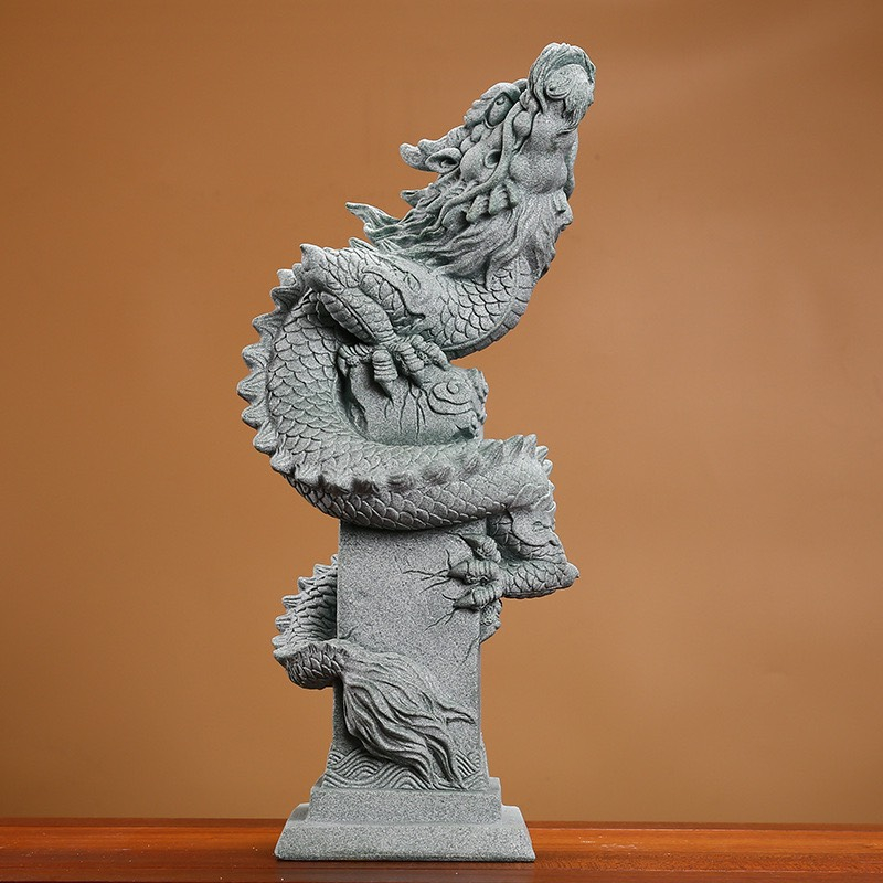 Tượng THẦN LONG Đá Sa Thạch Xanh trang trí bàn trà, bàn làm việc, quà tặng ý nghĩa,... Tượng Ngọa Long, Bàn Long