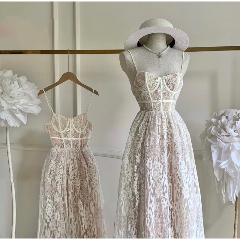 Đầm ren xoè 2 dây cao cấp