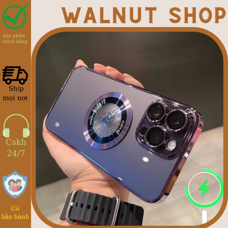 Ốp lưng Từ Tính Trong Suốt viền màu Sang Trọng mắt bảo vệ camera Cho iPhone 14 Pro Max, 13promax, 12prm,...