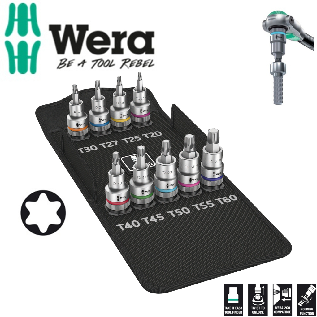 Bộ đầu tuýp hoa thị Wera 05004202001 với chức năng giữ vít 1/2", 8767 c torx hf 1