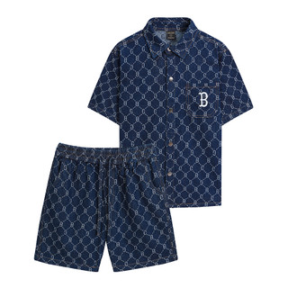 Bộ sơ mi denim davuba nam nữ cộc tay monogram logo b sm030
