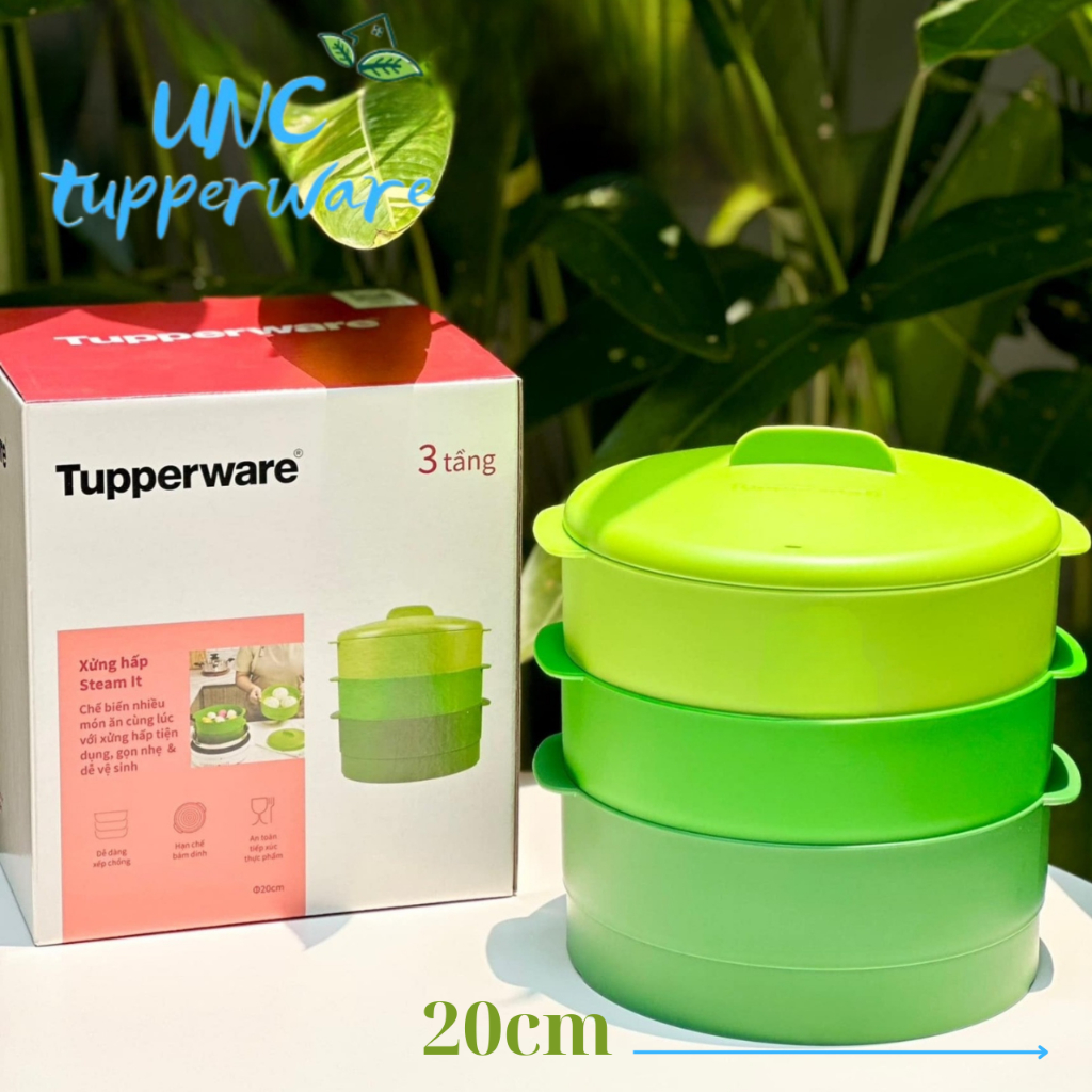 Xửng Hấp Tupperware Steam It 3 Tầng - Màu xanh lá cây