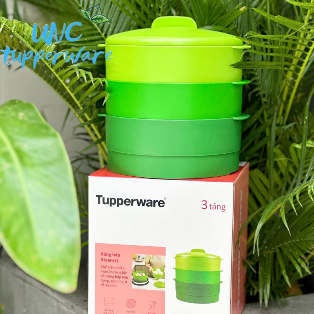 Xửng Hấp Tupperware Steam It 3 Tầng - Màu xanh lá cây