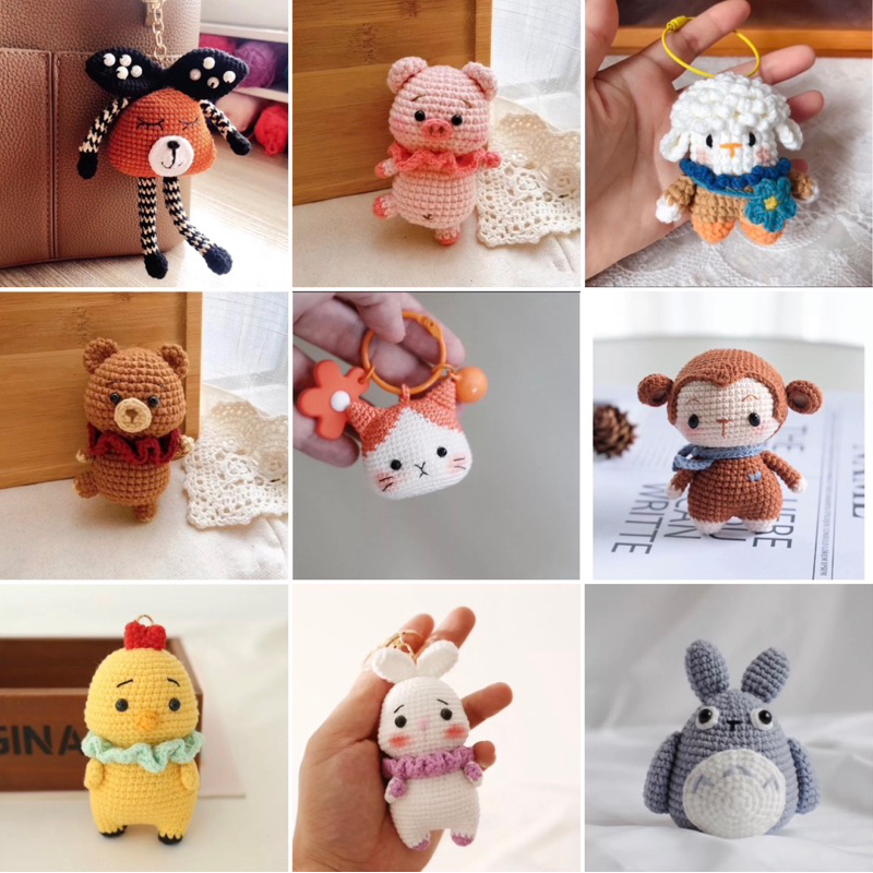 DIY gói nguyên liệu tự làm móc khoá len móc thú chibi nhồi bông amigurumi đáng yêu quà tặng handmade đan thỏ gấu lenmade