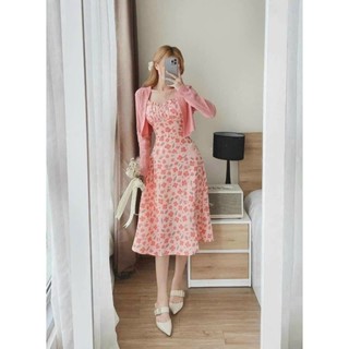 Q256 Set Đầm Nữ 2 Món Gồm Đầm Hai Dây Cúp Ngực Dáng Xòe Phối Áo Khoác Tay Dài Cách Điệu Để Đi Biển, Đi Chơi (eo 60-72cm)