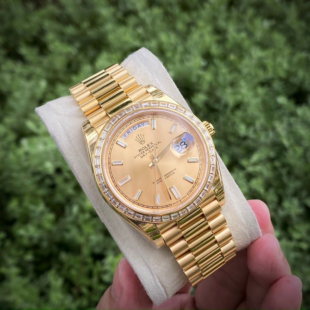 Đồng hồ nam Rolex DayDate Gold 41mm máy ETA Calibre 3235 28800mph, khung thép oystersteel 904l mạ vàng 18k