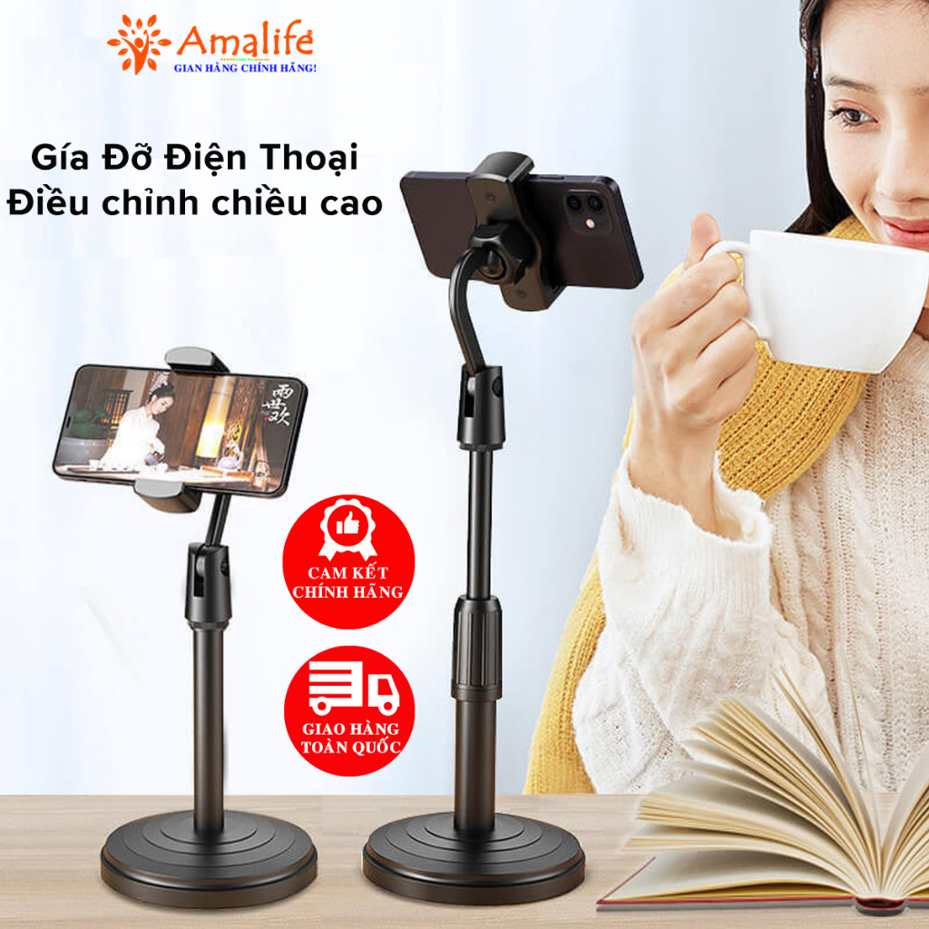 Giá Đỡ Điện Thoại, Bộ Chân Đế Để Bàn Dùng Livestream, Quay Video, Học Online, Ghi Hình Xoay 360 Độ Chính Hãng Amalife