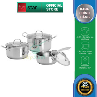 Bộ nồi inox 304 đúc liền khối 3 lớp Fivestar Plus FPB3002 size quánh18cm , nồi 20cm , 24cm , dùng được mọi bếp