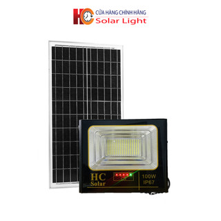 Đèn pha năng lượng mặt trời cao cấp 100W, thương hiệu HC SOLAR, vỏ nhôm, có báo pin