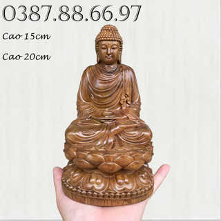 Tượng phật thích ca cao 15cm và 20cm chất liệu gỗ bách xanh