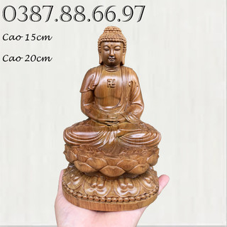 Tượng phật ông a di đà cao 15cm và 20cm chất liệu gỗ bách xanh