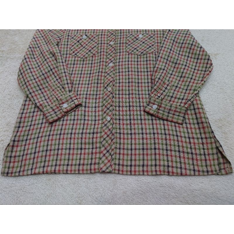 Áo sơ mi kiểu nữ SIL NOIR kẻ sọc caro màu nâu nhạt tay dài có 2 túi trước ngực chất vải dày dặn