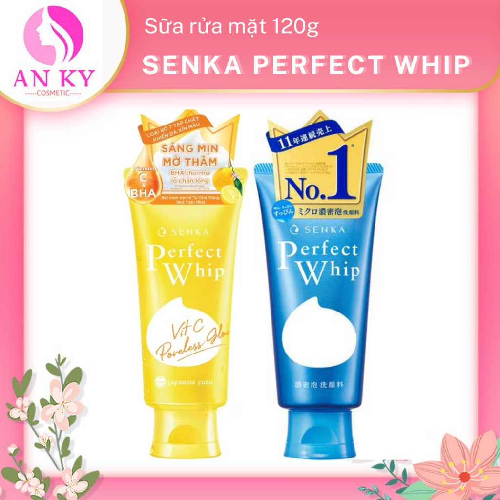 Sữa rửa mặt tạo bọt chiết xuất tơ tằm trắng Senka Perfect Whip (xanh dương)