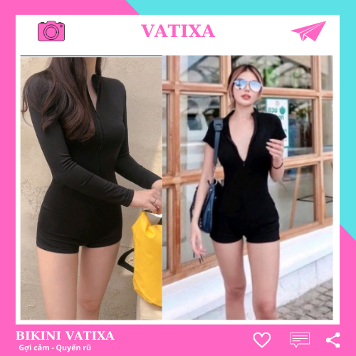 [Size M,L,XL] Bikini đồ bơi đi biển 1 mảnh khoá kéo form short kín đáo sành điệu VATIXA BKN85