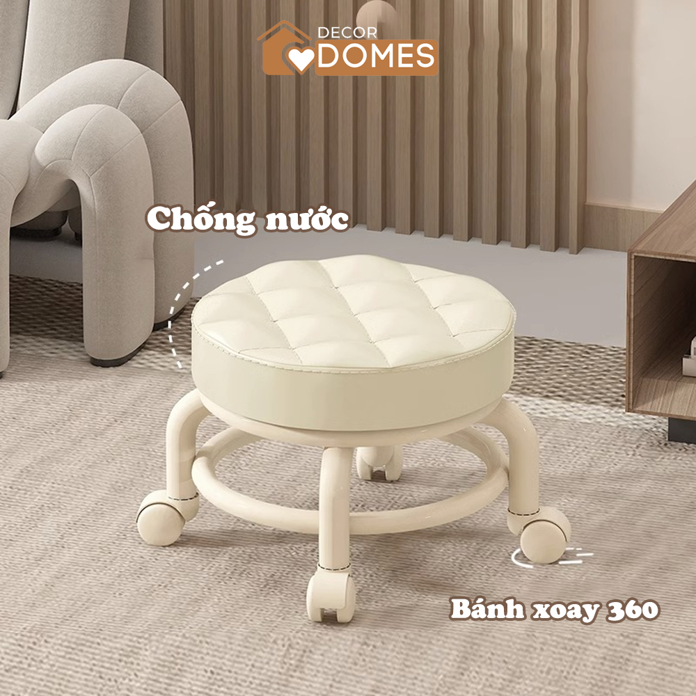 Ghế tròn có bánh xe đa năng xoay 360 độ chất liệu da PU êm ái bền bỉ chống nước bám bẩn màu sắc sang trọng