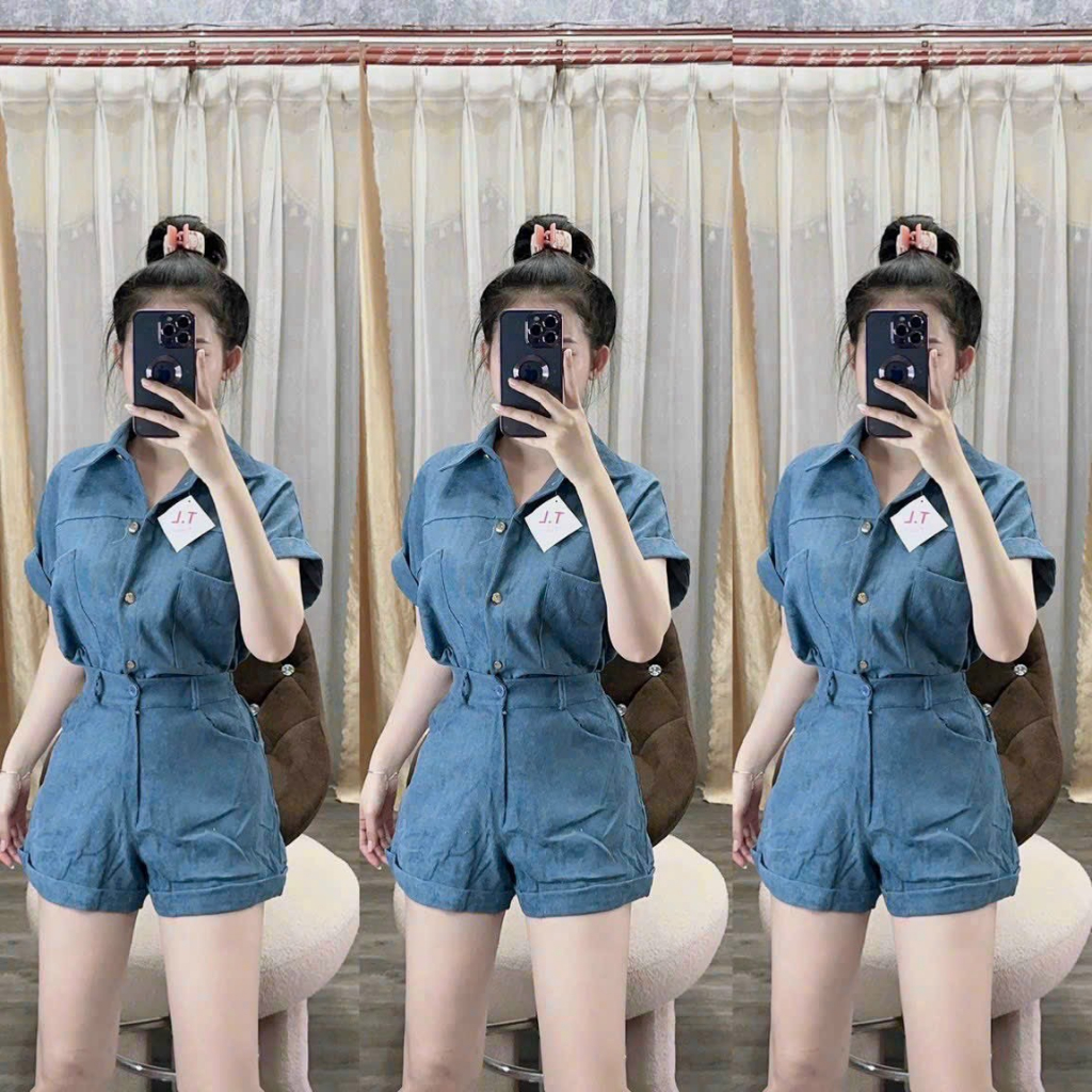 SET ĐỒ BỘ ĐÙI NHUNG TÂM NỮ ÁO CỔ SƠ MI TAY DƠI BẺ LAI NẮP TÚI KÈM QUẦN SHORT ĐÙI SIÊU XINH, MẶC ĐI DẠO PHỐ DỄ THƯƠNG