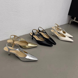 Giày sandal nữ hở gót mũi nhọn đế cao 5cm có khoá cài