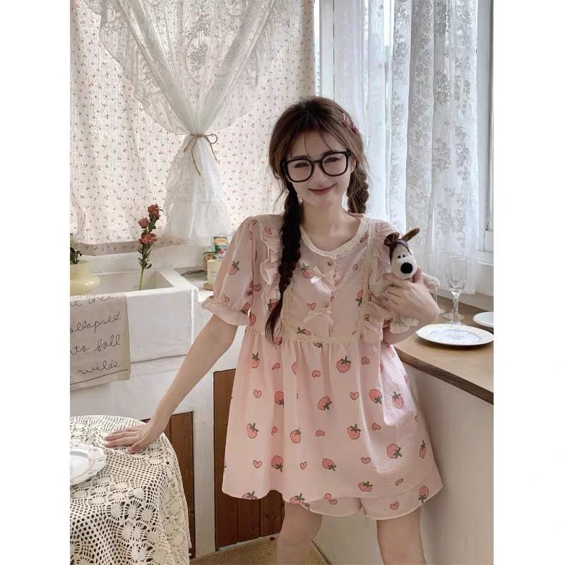 Set bộ ngủ trái dâu cute cao cấ