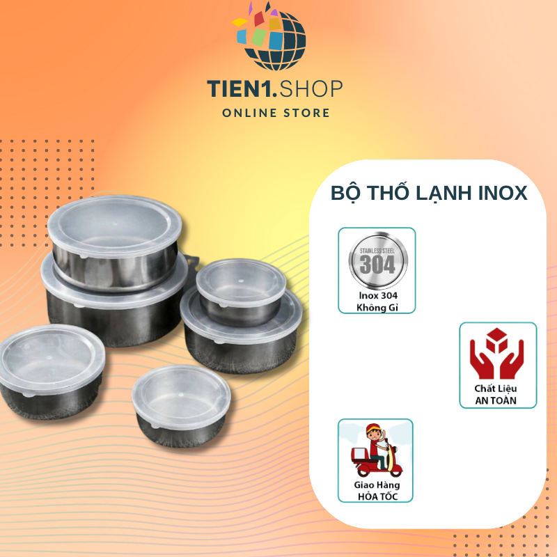 Bộ thố lạnh inox đựng thực phẩm cao cấp gồm 5 chiếc