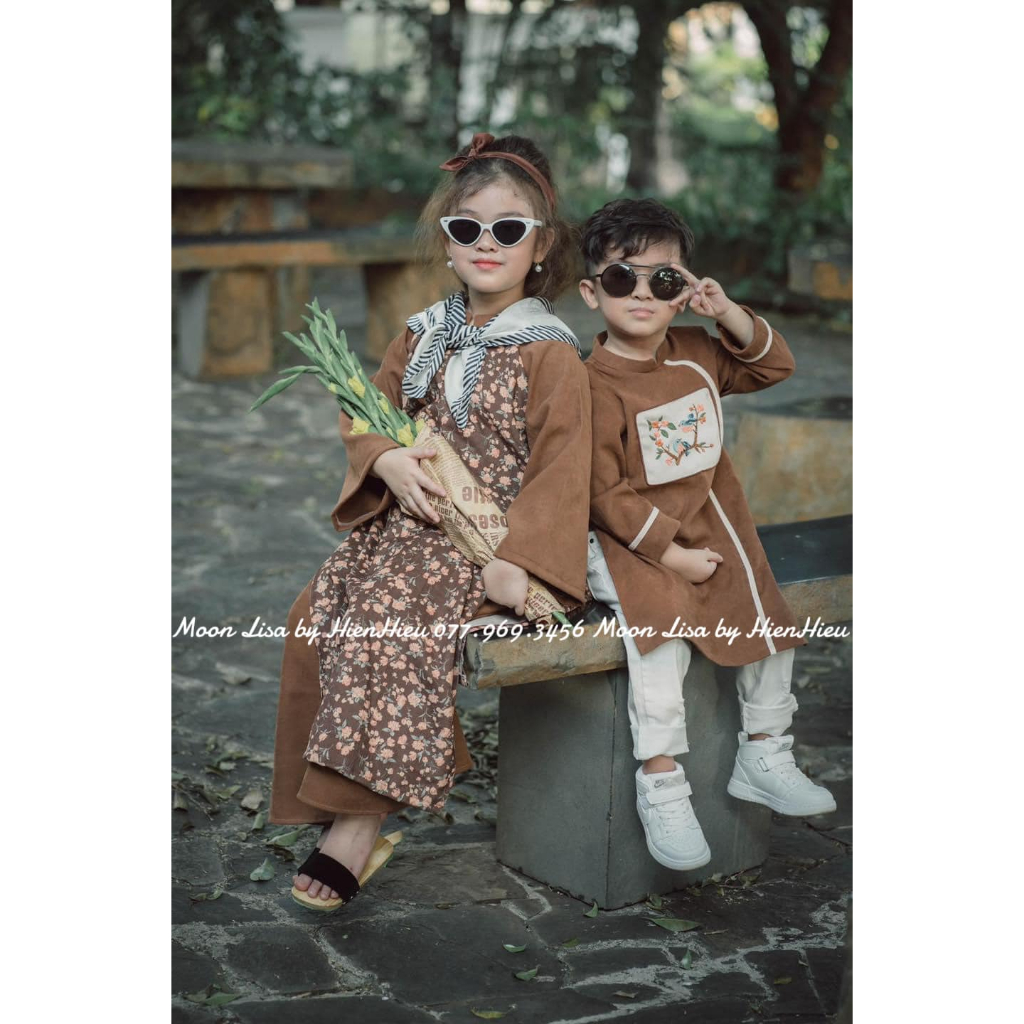 Aó Dài Phối Tay Hoa Nhí  Cho Mẹ Và Bé Sản Xuất Trực Tiếp MOONLISA
