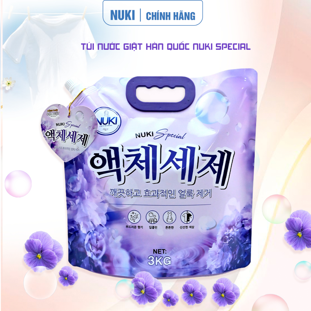 Túi Nước Giặt Xả Hàn Quốc Nuki Special 3kg Hương Nắng Mai Thơm Dịu Nhẹ, Mềm Vải Không Gây Kích Ứng An Toàn Với Làn Da