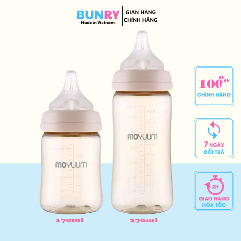 Bình moyuum 170ml và 270ml Hàn Quốc an toàn cho bé ,bình sữa moyuum có van lưu thông khí tránh ọc sữa cho bé Bunry shop