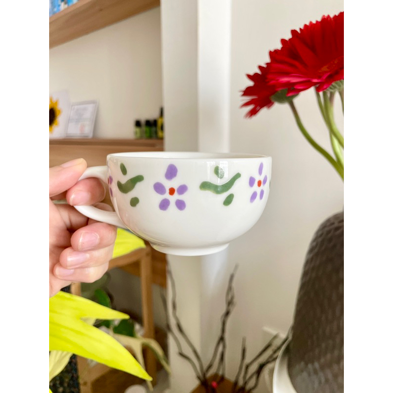 Cưng Ha Home -  - Ly sứ uống trà viền hoa xanh tím