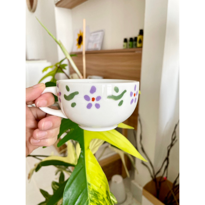 Cưng Ha Home -  - Ly sứ uống trà viền hoa xanh tím