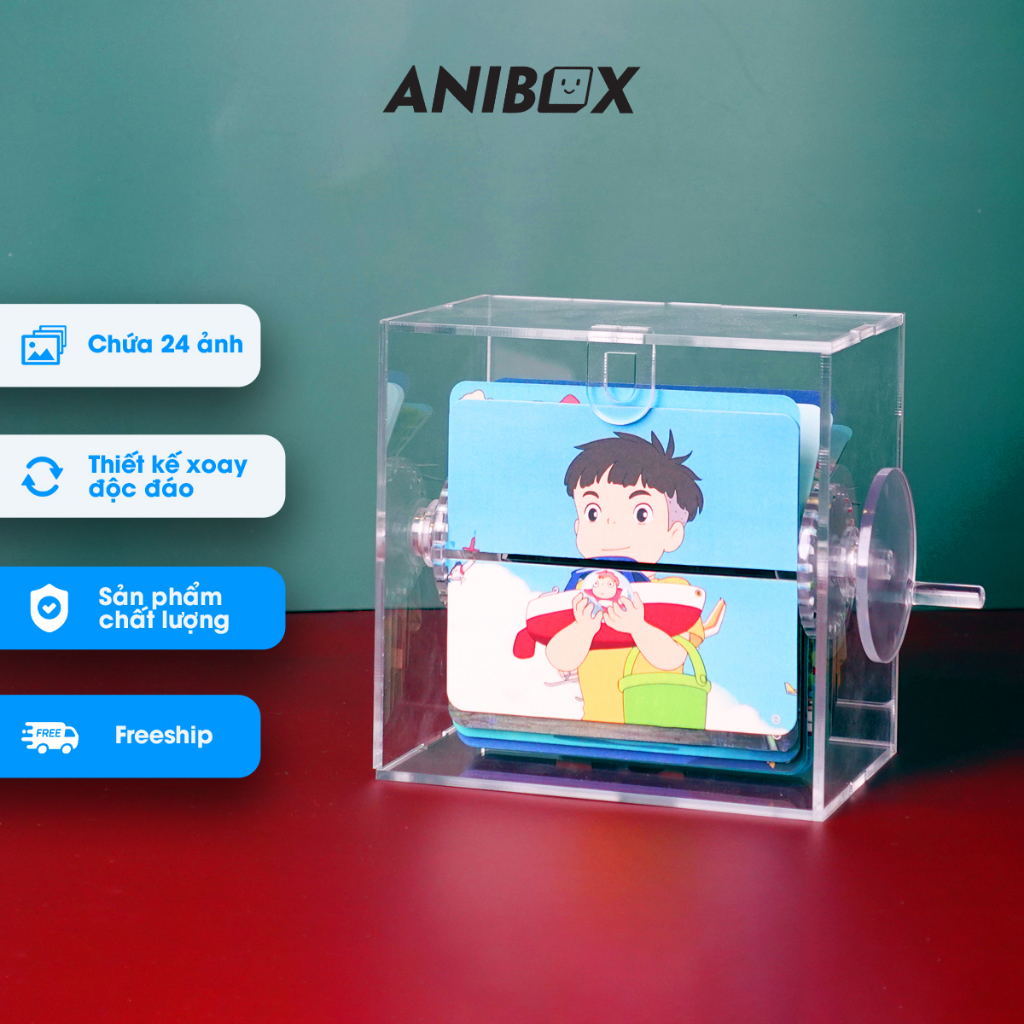 Hộp ảnh Anibox Ponyo decor nhà cửa, trang trí bàn làm việc hộp xoay trưng bày 24 ảnh tùy ý - H1T10031