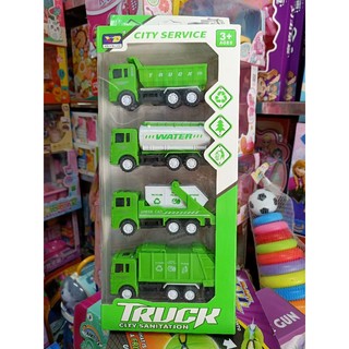 Mô hình 4 chiếc xe ô tô truck city sanitation chạy bằng bánh đà 818