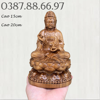 Tượng phật bà quan âm phật quan thế âm cao 15cm và 20cm chất liệu gỗ bách xanh