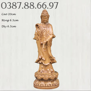 Tượng phật quan thế âm phật bà quan âm cao 20cm chất liệu gỗ bách xanh